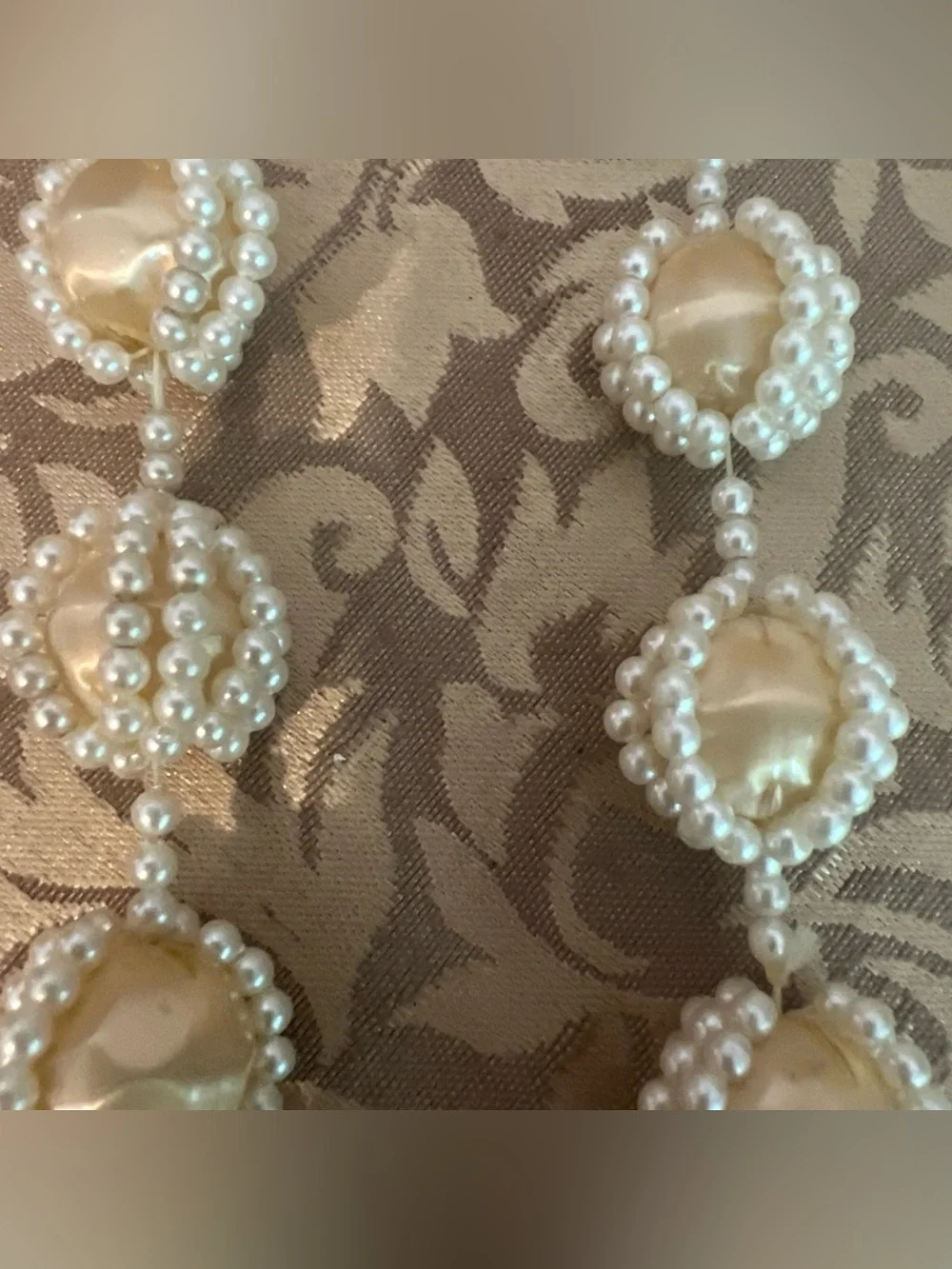 STUNNING VINTAGE ESTATE CAGED BEAD & PEARL NECKLACE Faux Pearls 36” Long
